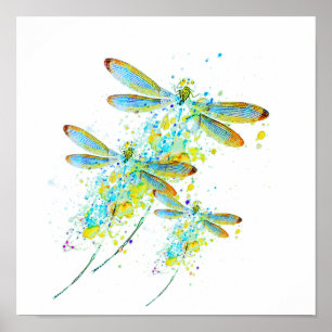 Poster Splatter Teal Dragonfly