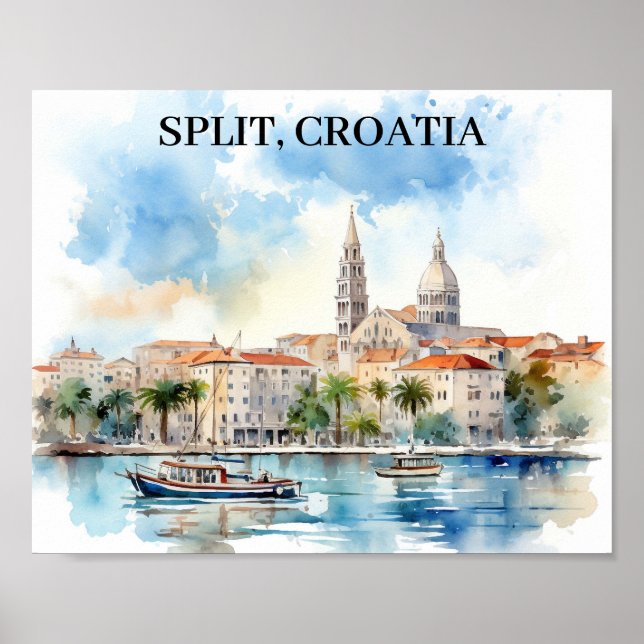 Poster Split Croácia Dalmatia Watercolor (Frente)