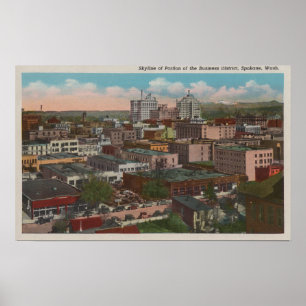 Pôster Spokane, WA - opinião da skyline do centro