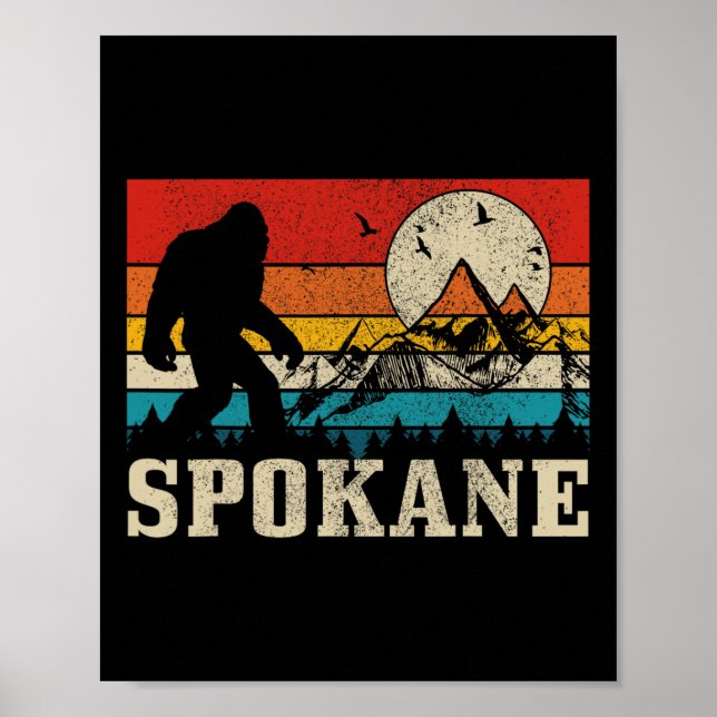 Poster Spokane Washington Bigfoot Vintage Mountain Hunter (Frente)