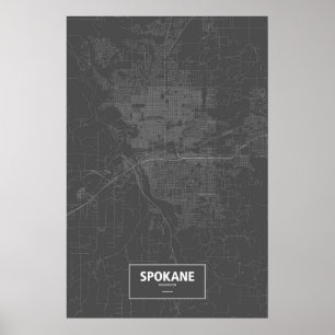 Pôster Spokane, Washington (branco no preto)