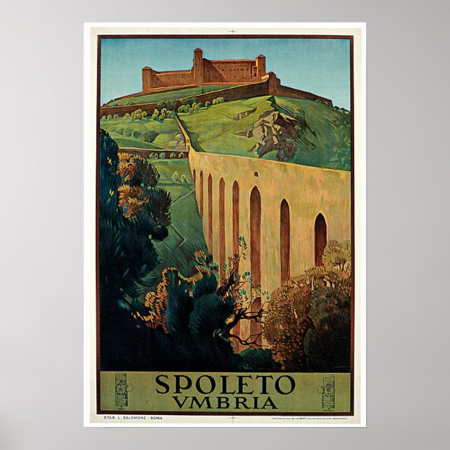 Poster Spoleto Itália Vintage Viagem italiano (Frente)