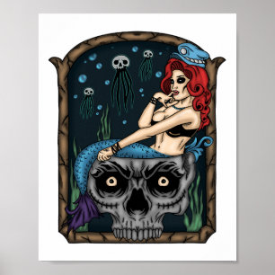 Poster Spookeen Halloween Gótico Skull Mermaid