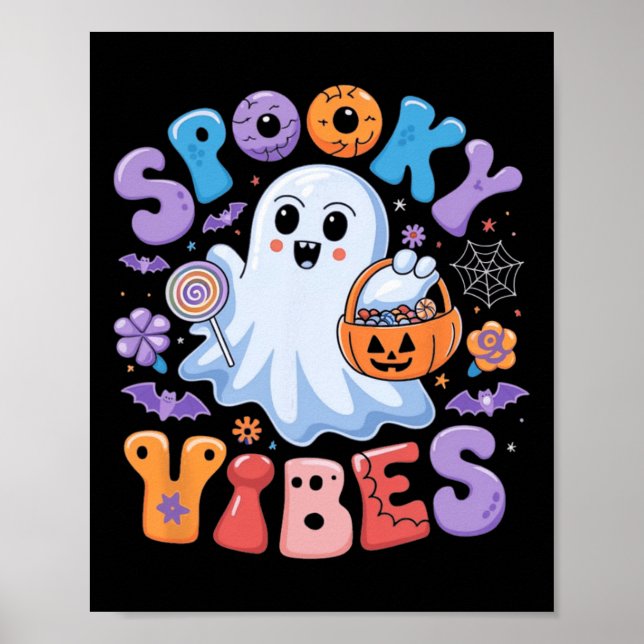 Poster Spookes Vibes Ghost Retro Groovy Halloween Kids Gi (Frente)