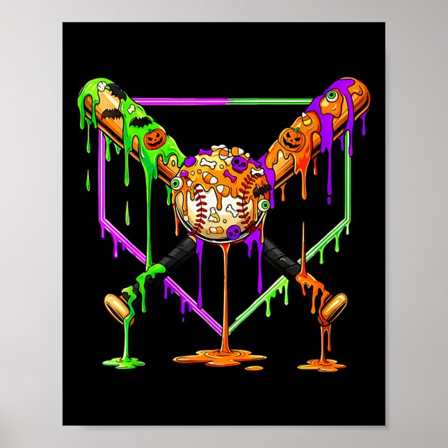 Poster Spooky Baseball Ice Cream Drip Home Plate Dripping (Frente)
