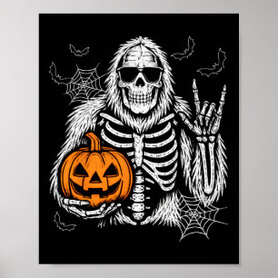 Poster Spooky Bigfoot Jack O Lanterno Skeleton Halloween
