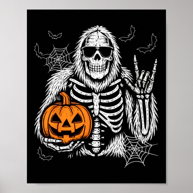 Poster Spooky Bigfoot Jack O Lanterno Skeleton Halloween  (Frente)