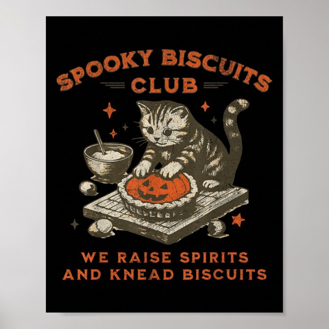 Poster Spooky Biscuits Club Cat, Dia de as Bruxas engraça (Frente)
