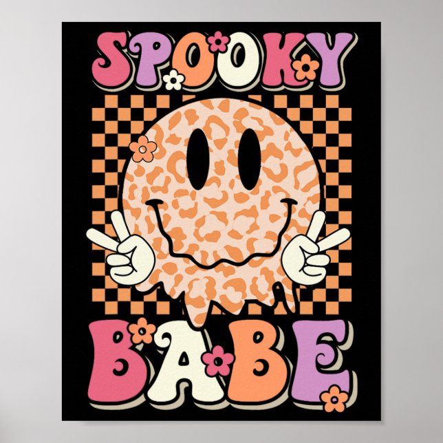 Poster Spooky Bybe Groovy Halloween Leopard Sorri Face Ch (Frente)