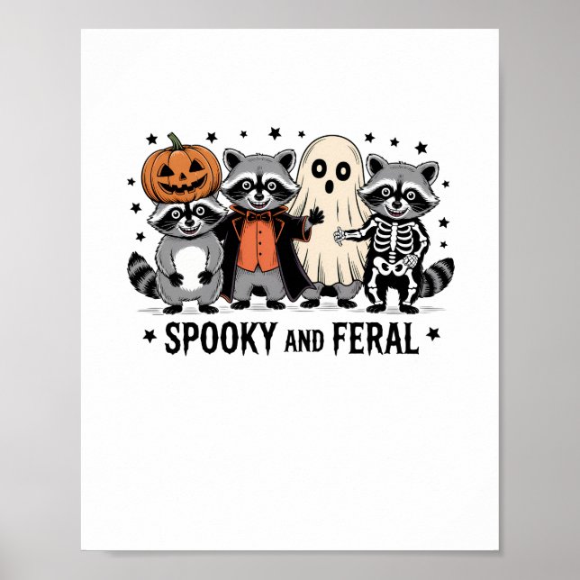 Poster Spooky e Feral Dia de as Bruxas engraçado Raccoon (Frente)