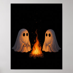 Poster Spooky Ghost Campfire Night Forest Art - Halloween
