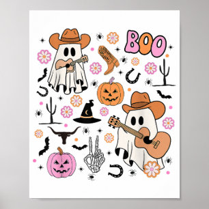 Poster Spooky Ghost Cowboy Cute Halloween Boo Western Ret