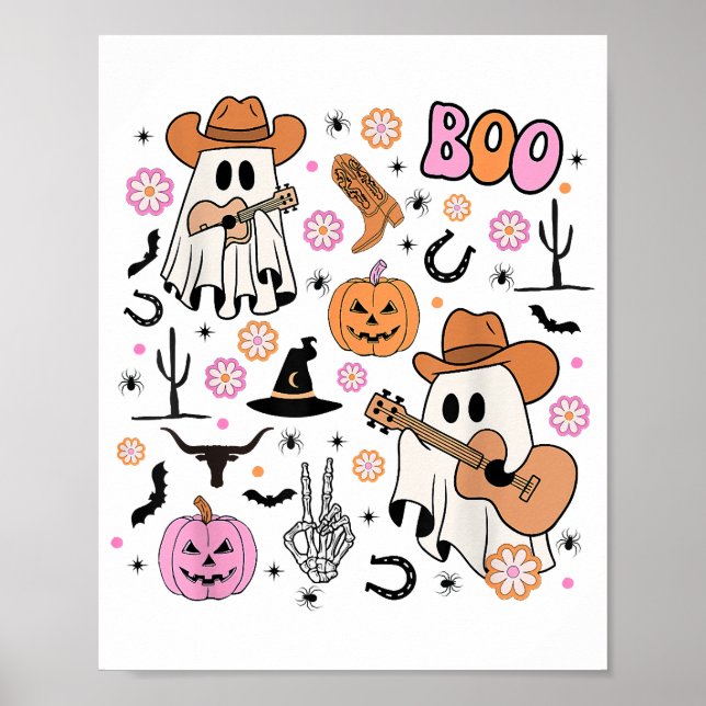 Poster Spooky Ghost Cowboy Cute Halloween Boo Western Ret (Frente)