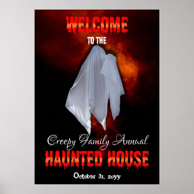 Poster Spooky Ghost em Fiery Sky Haunted House Bem-vindo  (Frente)