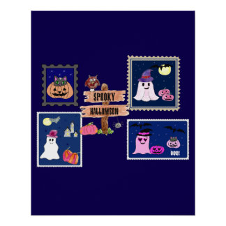 Pôster Spooky Halloween Briefmarken Cliipart