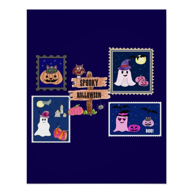 Pôster Spooky Halloween Briefmarken Cliipart (Frente)