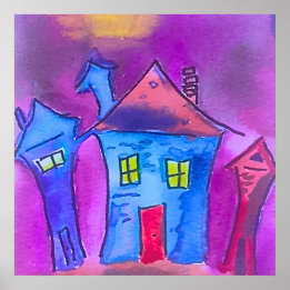 Poster Spooky Halloween Houses Watercolor