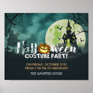 Pôster Spooky Haunted House Figurume Night Sky Halloween