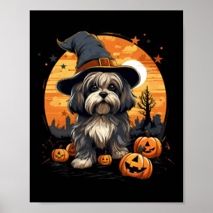 Poster Spooky Lhasa Apso Cachorro Bruxo Halloween
