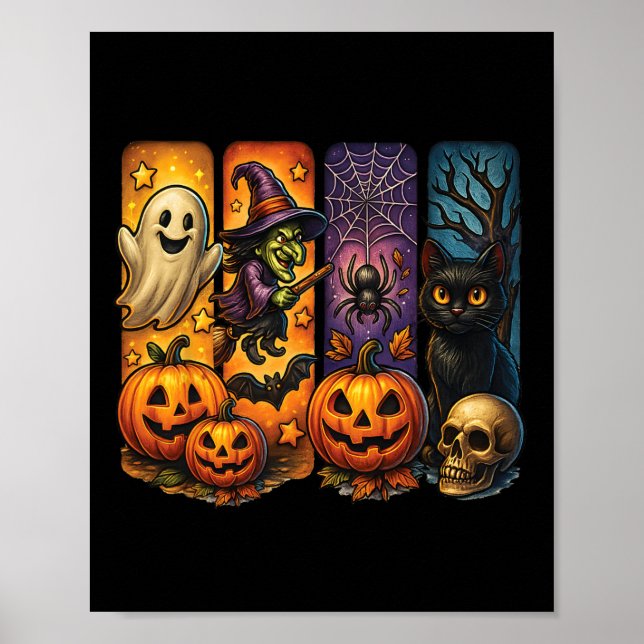 Poster Spooky Retro Ghost Witch Dia de as Bruxas engraçad (Frente)