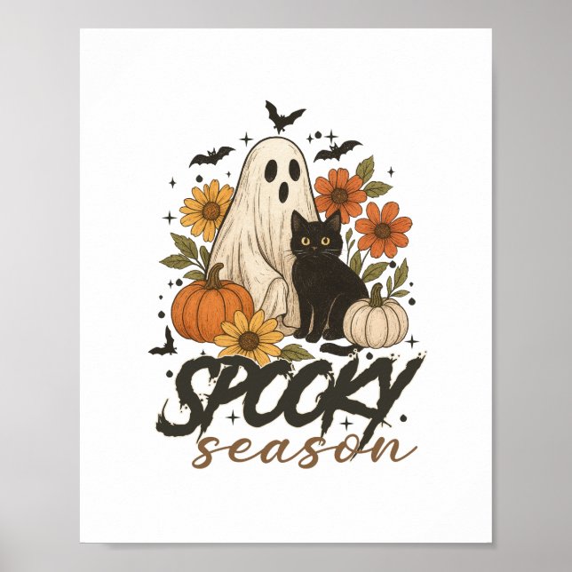 Poster Spooky Season Ghost Retro Spooky Floral Halloween (Frente)