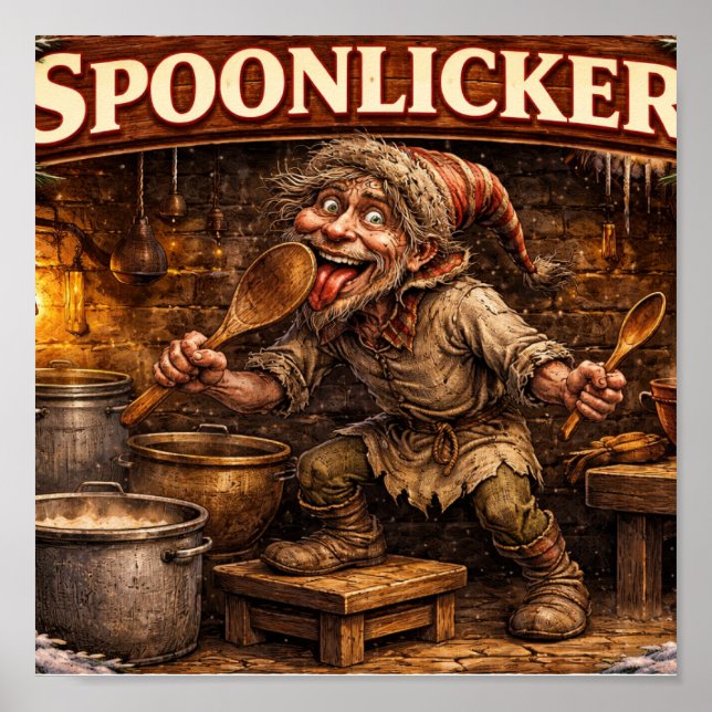Poster Spoon Licker Icelandic Yule Lad postcard  (Frente)