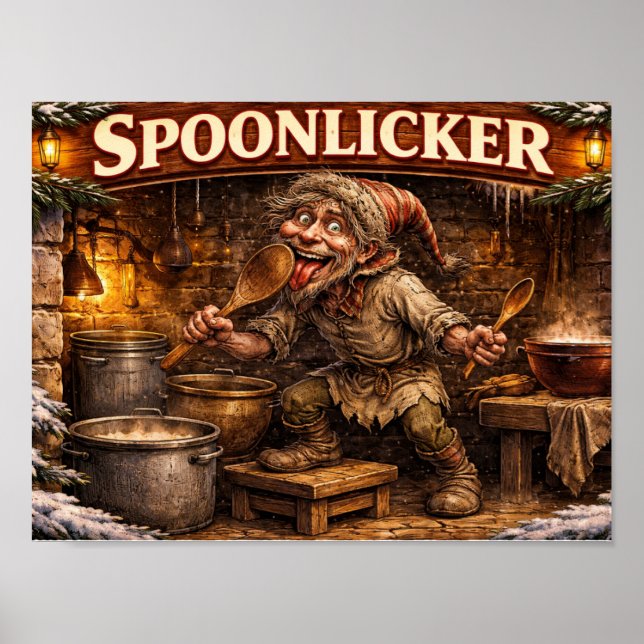 Poster Spoon Licker Icelandic Yule Lad postcard  (Frente)
