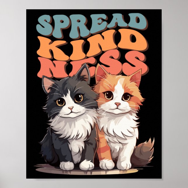 Poster Spread Kindness - Adorable Cat Duo Design Sticker (Frente)