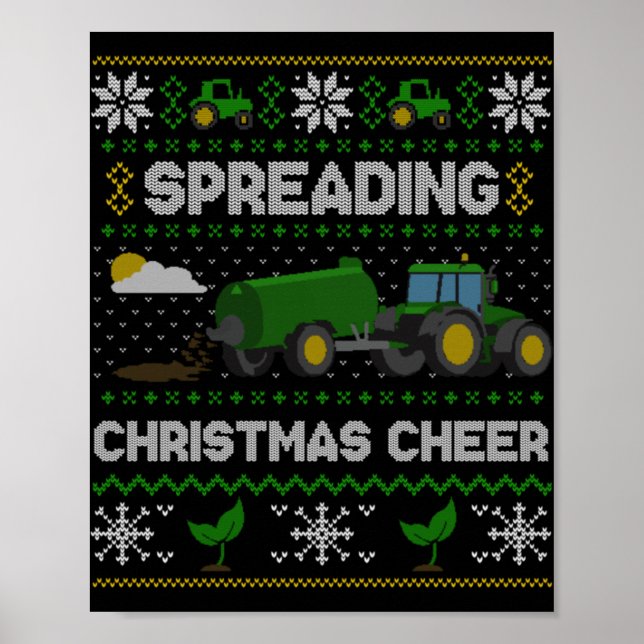 Poster Spreading Christmas Cheer Farming Tractor Ugly Swe (Frente)