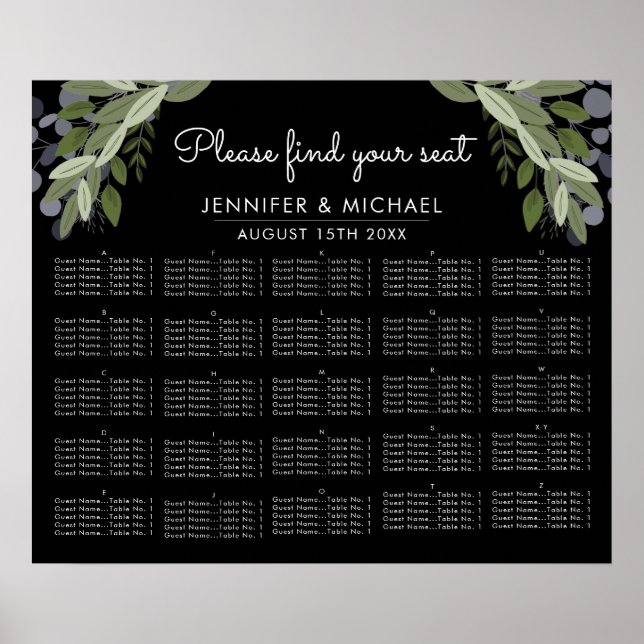 Pôster Sprigs da Meia-Noite - Gráfico de Assentos Alfabét (Frente)