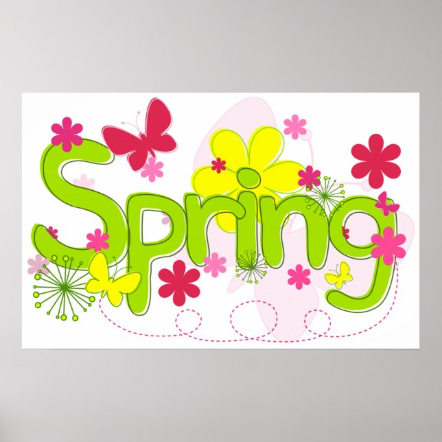 Poster Spring Garden Typography Flowers Butterflies (Frente)