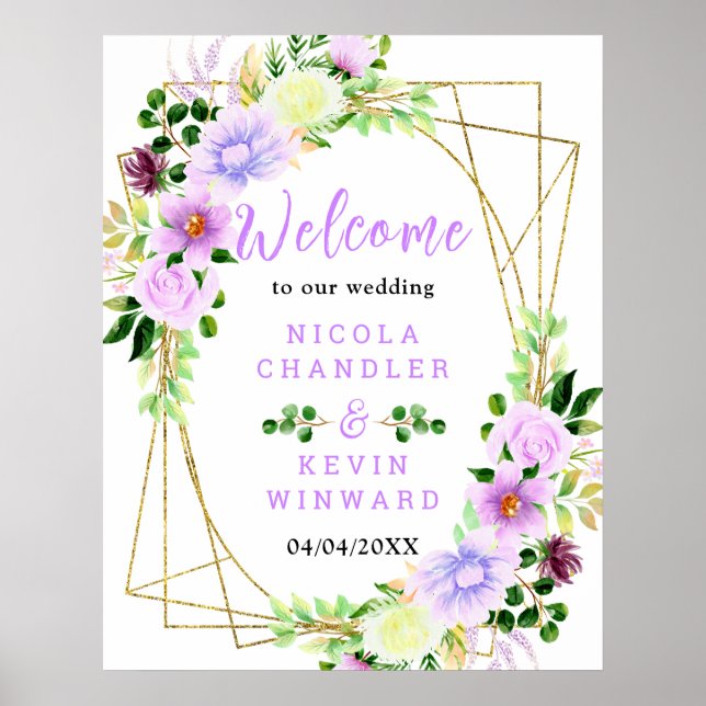 Poster Spring Purple Flowers with Foliage Welcome Sign (Frente)