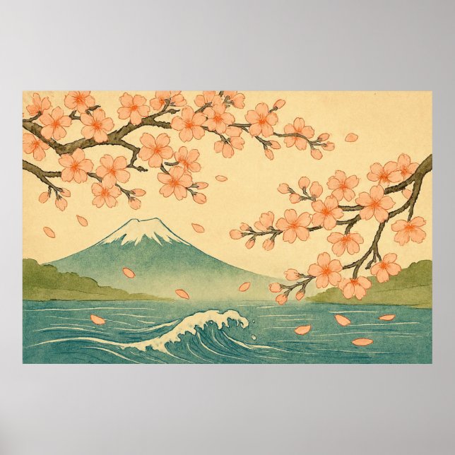 Poster Spring Reverie: Cherry Blossoms at Fuji’s Edge (Frente)
