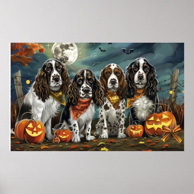 Poster Springer Spaniel Halloween Assustador (Frente)