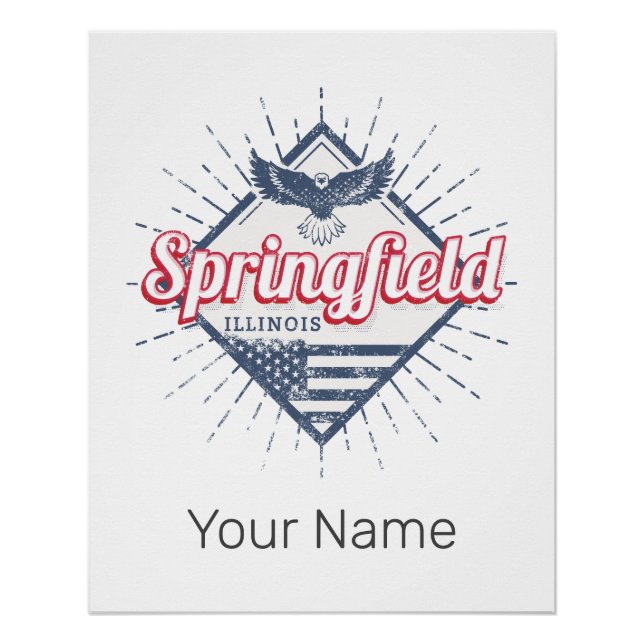 Pôster Springfield City Illinois Estados Unidos Retro EUA (Frente)