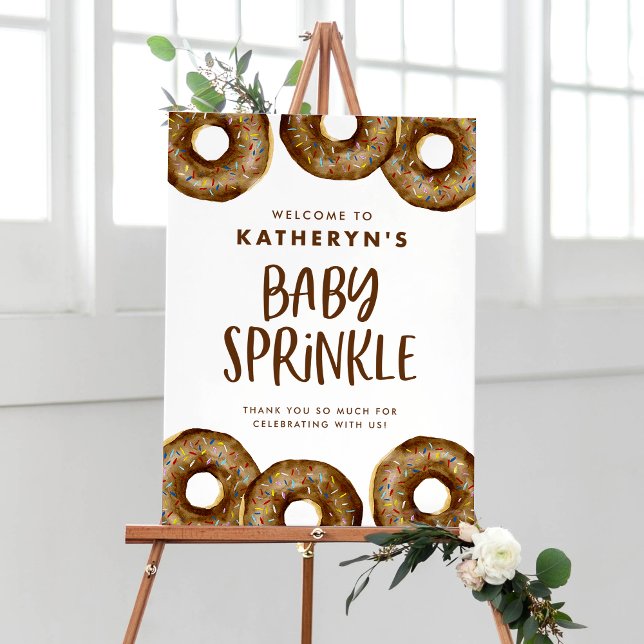Poster Sprinkle de Chocolate Rosquinhas Bebê (Watercolor Chocolate Donuts Baby Sprinkle Welcome Sign – Customizable Baby Shower Decor)