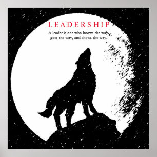 Pôster Square Black White Inspirational Leadership Wolf