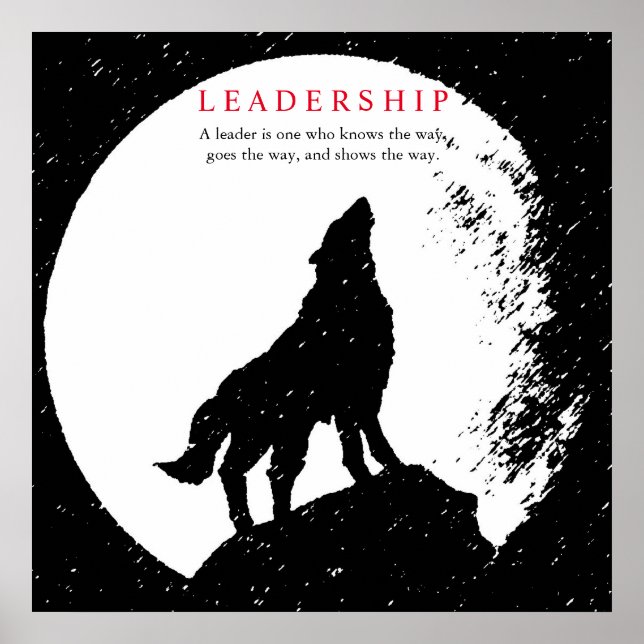 Pôster Square Black White Inspirational Leadership Wolf (Frente)
