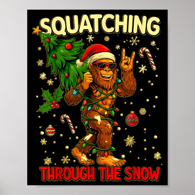 Poster Squatching Through The Snow Funny Bigfoot Xmas Lig (Frente)