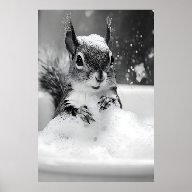 Poster Squirrel in Bathtub Print, Funny Bathroom Wall Art (Frente)