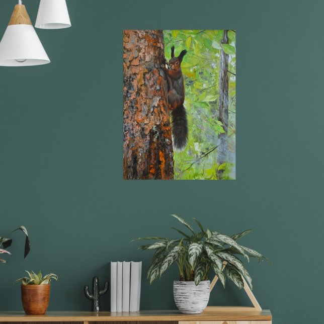 Poster Squirrel on Pine Tree – Realistic Oil Painting (Sala de Estar 1)