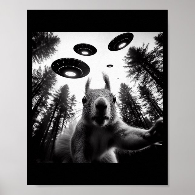 Poster Squirrel Selfie With Alien Ufo Funny For Men Women (Frente)
