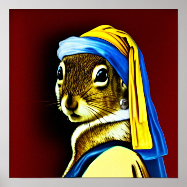 Poster Squirrel With A Pearl Earring Dutch Baroque Art (Frente)