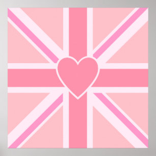 Pôster Squre Union Jack Flag & Heart Pinks