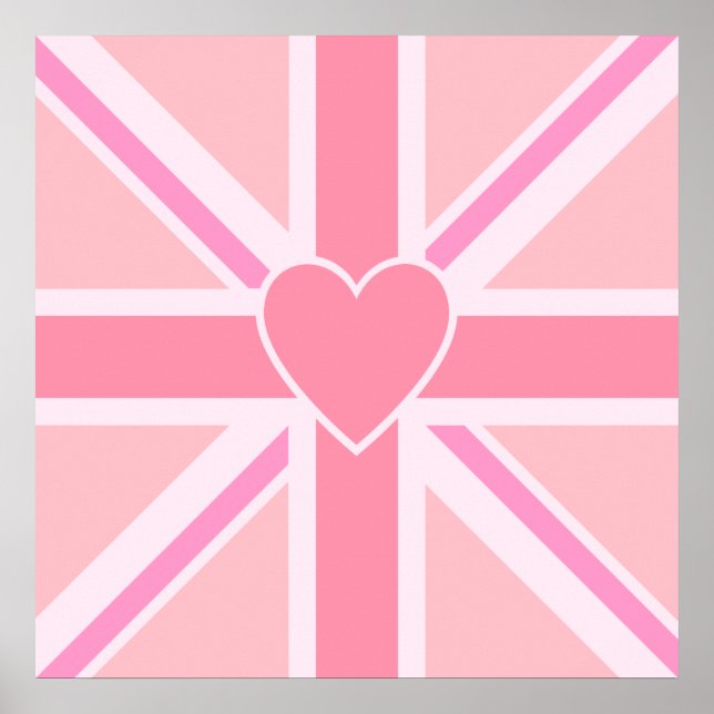 Pôster Squre Union Jack Flag & Heart Pinks (Frente)