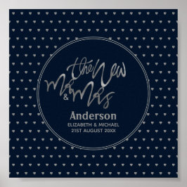 Poster Sr. e Sra. Marinho de Casamento Blue Silver Hearts