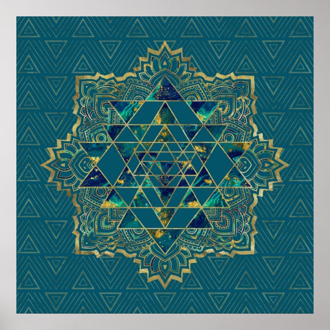 Poster Sri Lanka/Sri-Chakra Dourado, Marble e Teal (Frente)