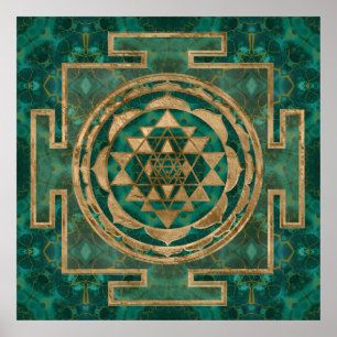 Poster Sri Yantra/malaquite e ouro de Sri Chakra