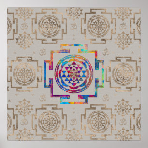 Poster Sri Yantra/Sri Chakra na cor em canvas