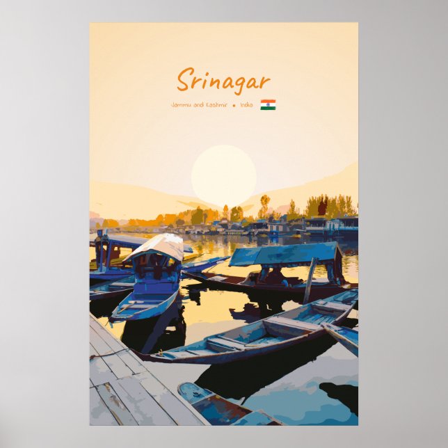Poster Srinagar, Índia - Barcos Shikara do Lago Dal (Frente)